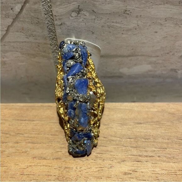 Free People x Marly Moretti Born This Way Gold Blue Crystal Stone Statement Ring - Picture 6 of 7
